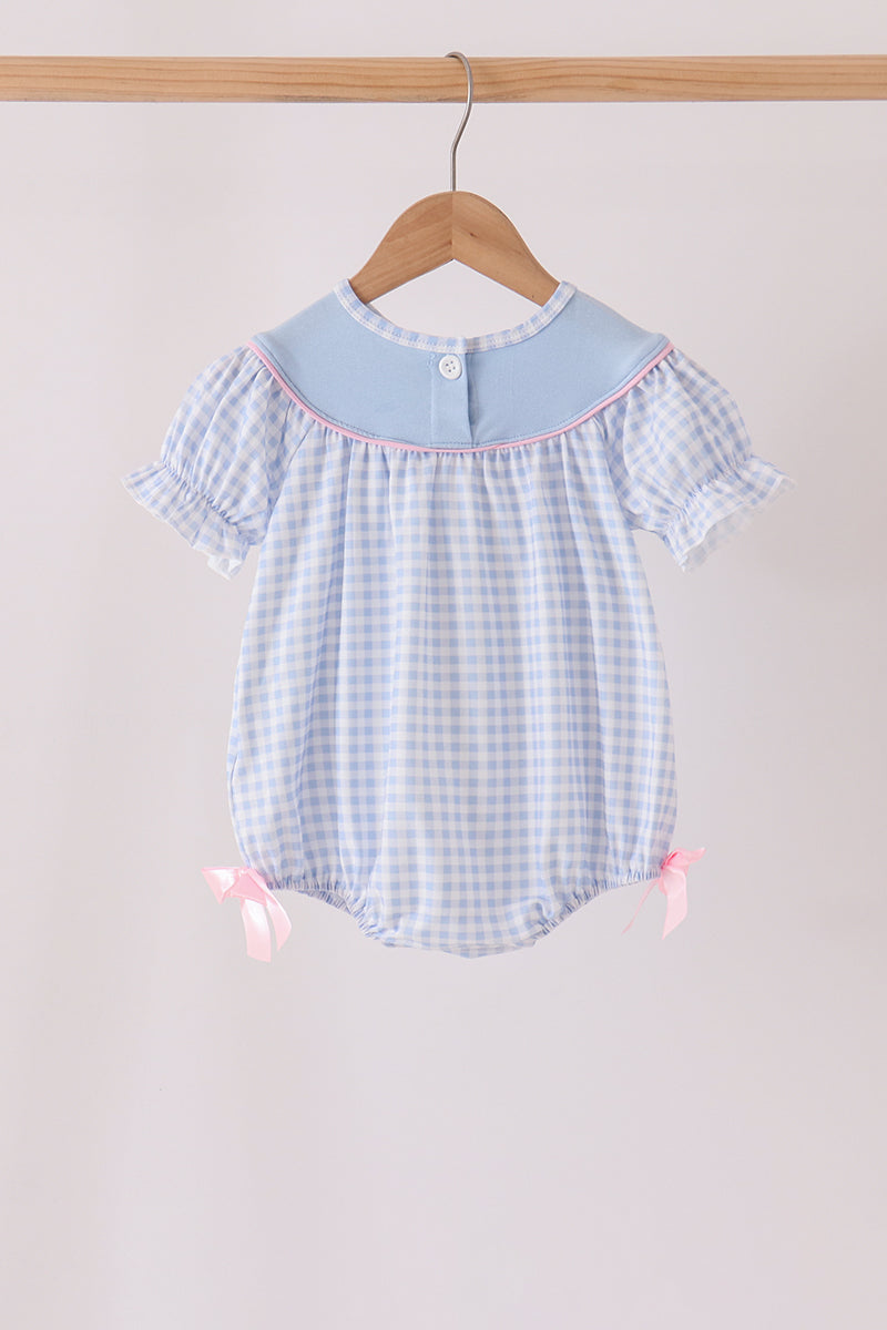 Blue ghost embroidery gingham bubble