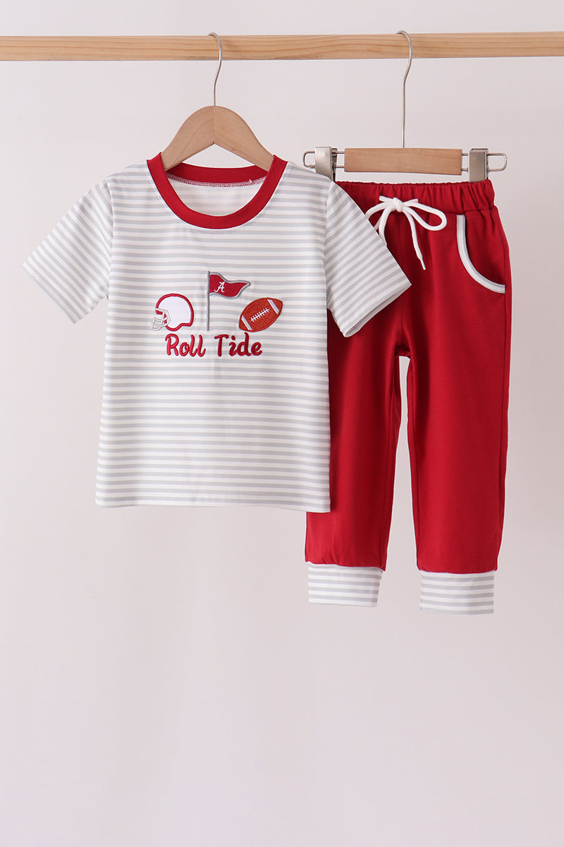 Red Alabama Roll Tide Embroidery Pants Set