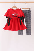 Red Georgia Go Dawgs Embroidery Bow Pants Set