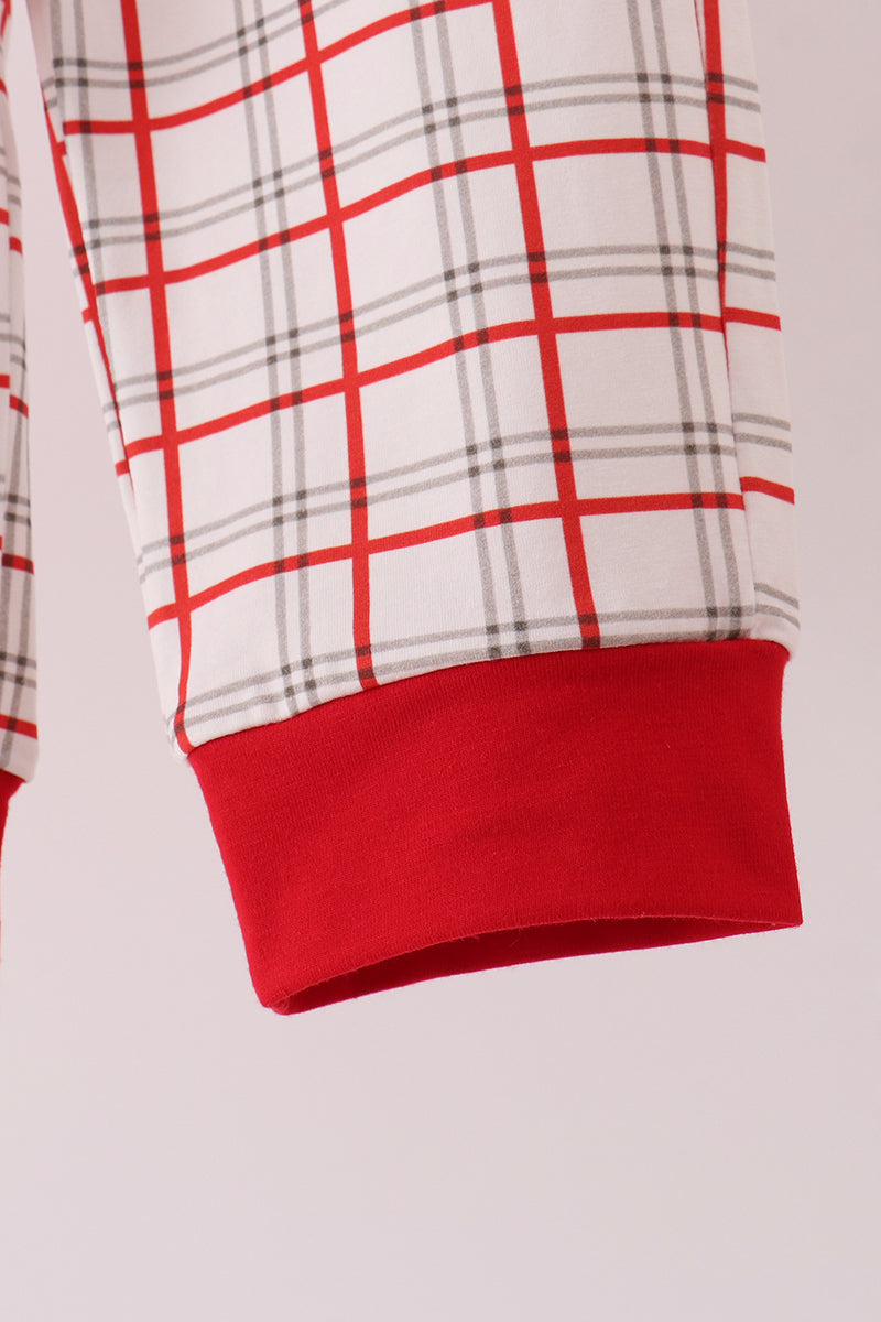 Red Santa Applique Plaid Pants Set