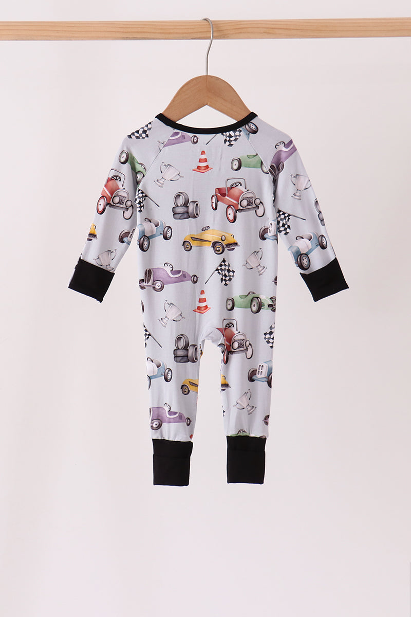 Black Racing Zip Bamboo Romper