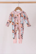 Pink Farm Animals Zip Bamboo Romper