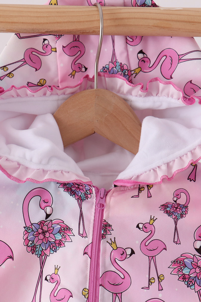 Pink Flamingo Ruffle Raincoat