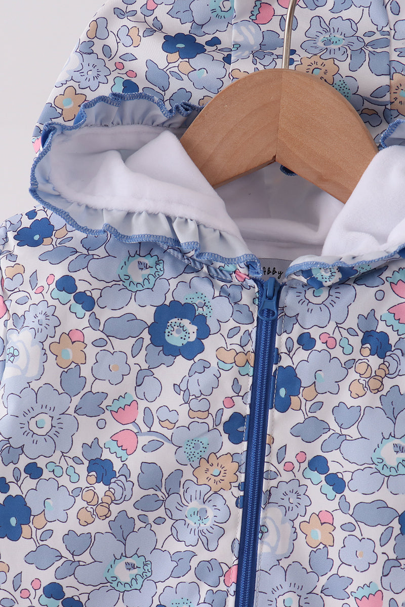 Blue Floral Ruffle Raincoat