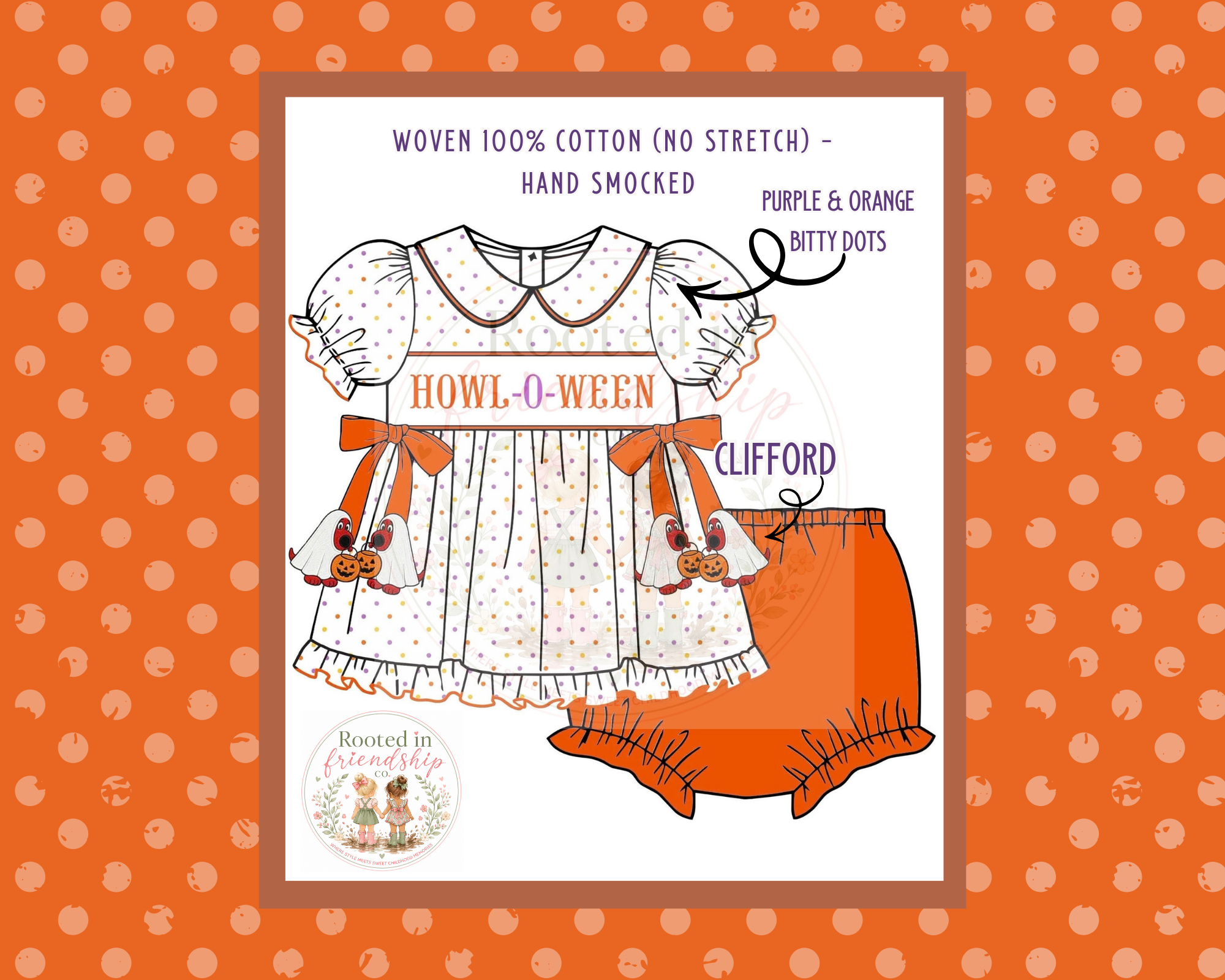 HOWL-O-WEEN Orange Dog - Hand Smock