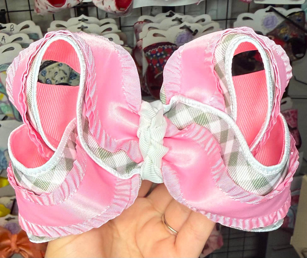 PO93 Pink&navy nativity embroidery ruffle gingham collection - Diaper Set