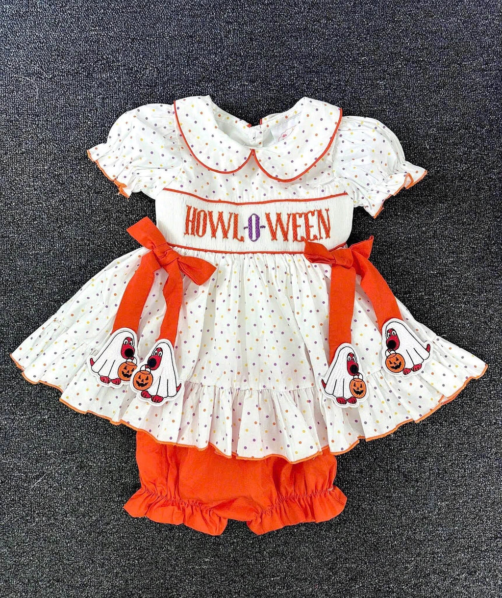 HOWL-O-WEEN Red Dog Smock
