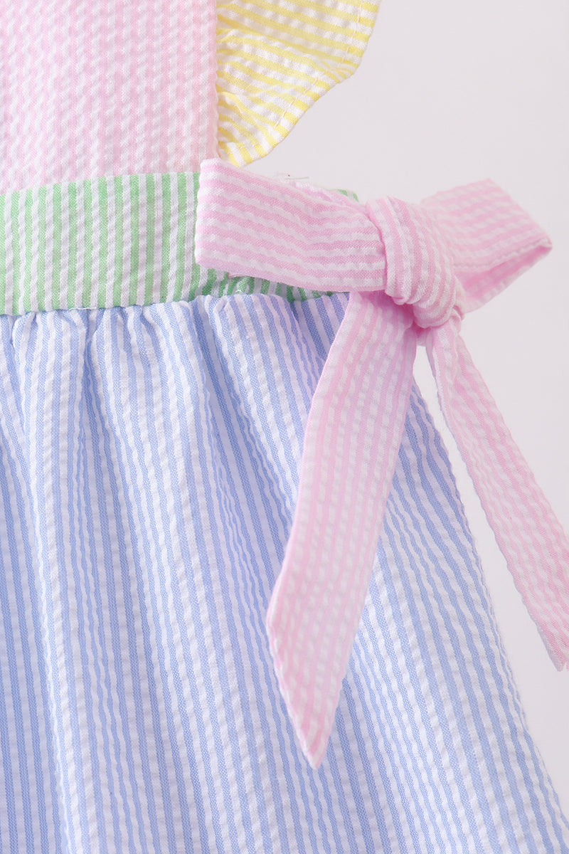 PINK&BLUE SEERSUCKER RUFFLE DRESS