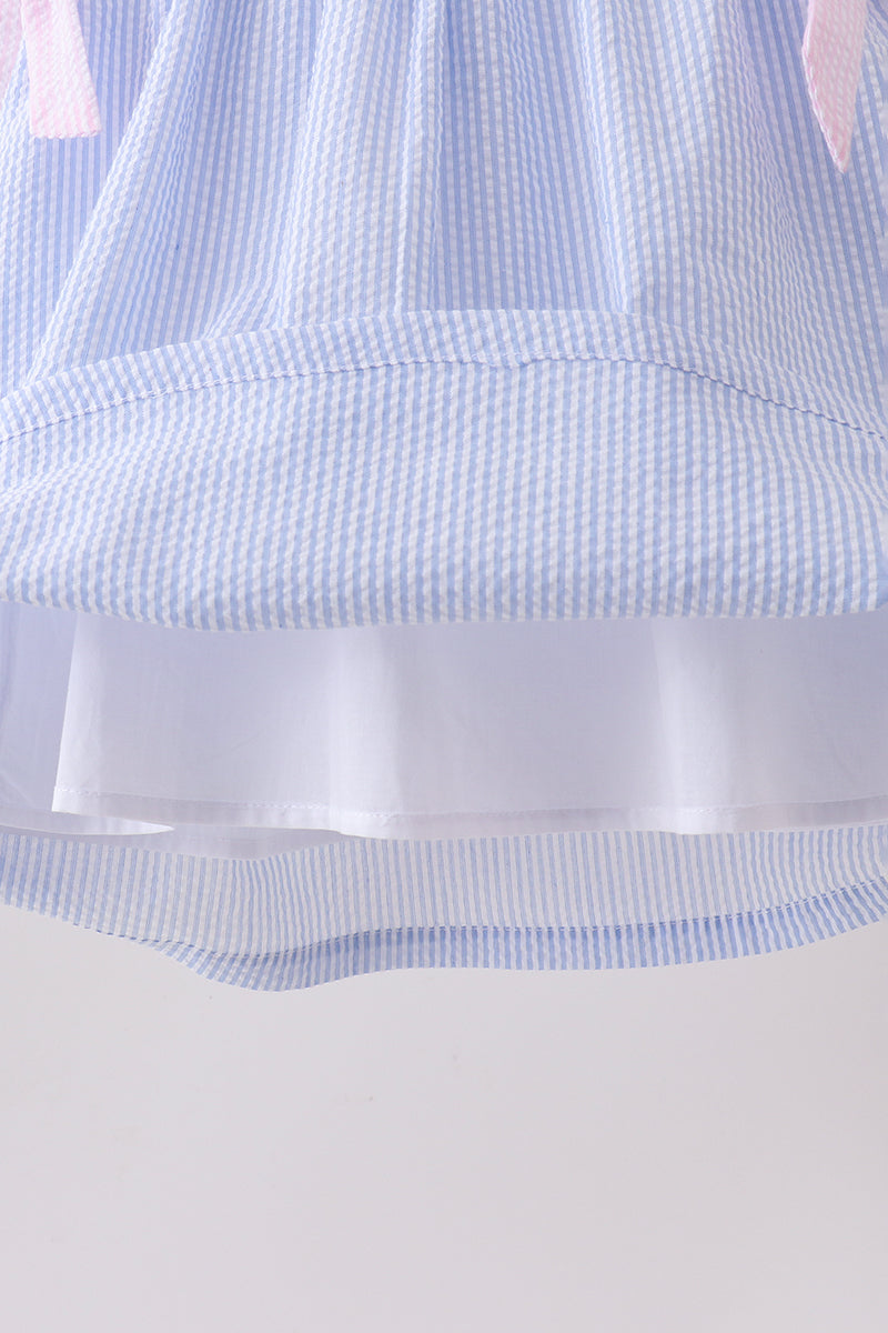 PINK&BLUE SEERSUCKER RUFFLE DRESS