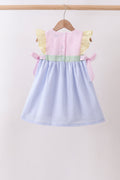 PINK&BLUE SEERSUCKER RUFFLE DRESS