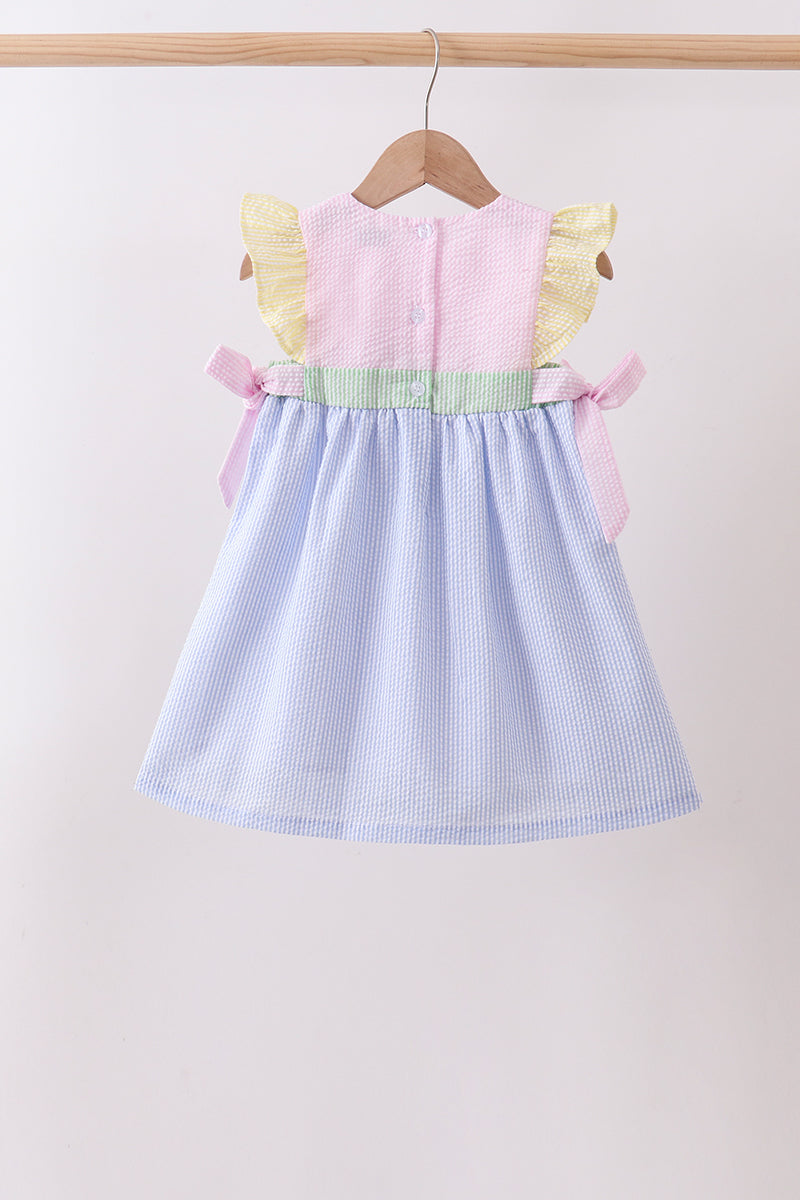 PINK&BLUE SEERSUCKER RUFFLE DRESS