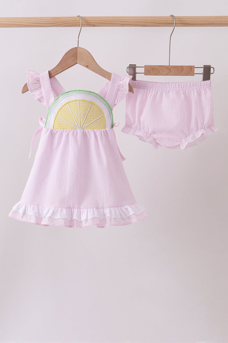 PINK LEMON RUFFLE GINGHAM BLOOMER SET
