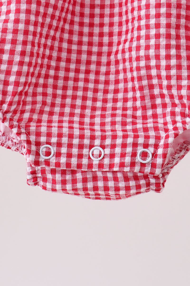 RED WATERMELON RUFFLE GINGHAM BUBBLE