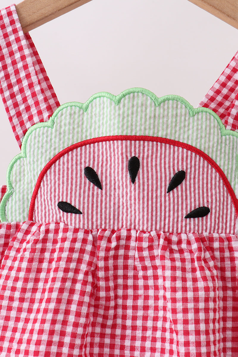 RED WATERMELON RUFFLE GINGHAM BUBBLE