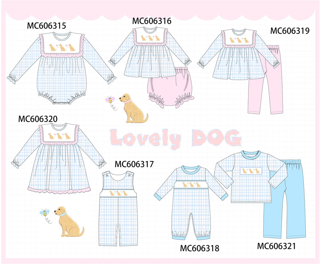 PO95 Blue puppy embroidery plaid collection