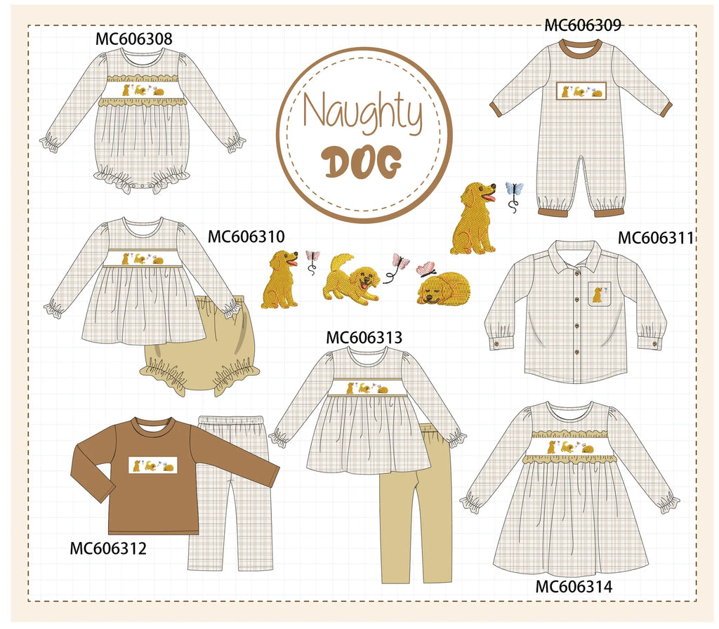 PO95 Brown puppy embroidery plaid collection