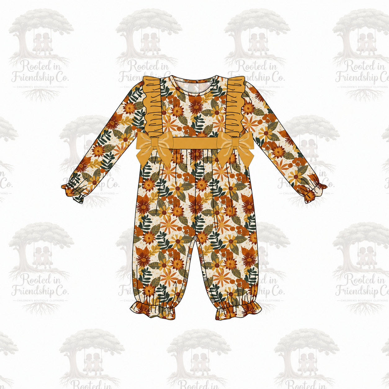 Mustard floral print ruffle collection - Diaper Set
