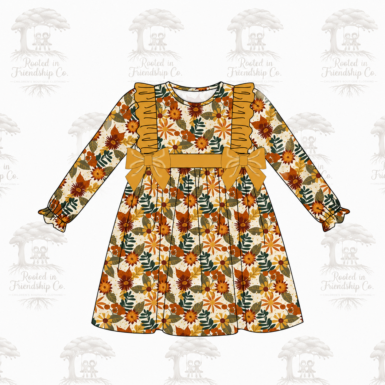 Mustard floral print ruffle collection - Dress