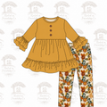 Mustard floral print ruffle collection - Pant Set