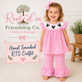 PINK CHARACTER HAND SMOCKED DOT RUFFLE PANTS SET