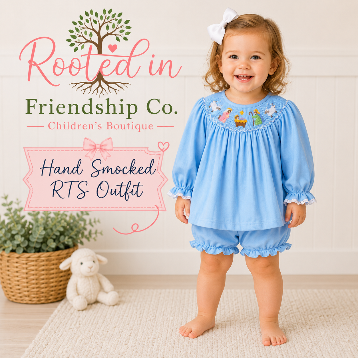BLUE NATIVITY HAND SMOCKED BLOOMER SET