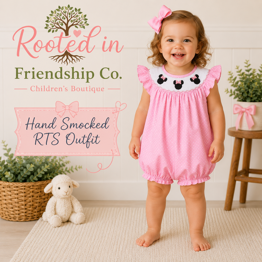 PINK CHARACTER HAND SMOCKED DOT RUFFLE BUBBLE