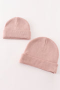 Pink ribbed basic knit beanie hat