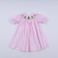 PINK CHRISTMAS TREE HAND SMOCKED DRESS