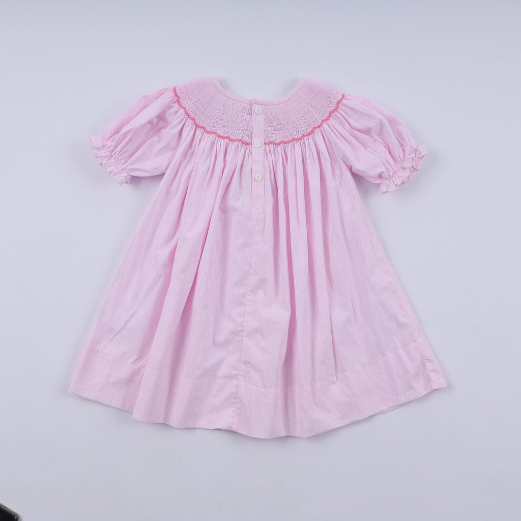 PINK CHRISTMAS TREE HAND SMOCKED DRESS