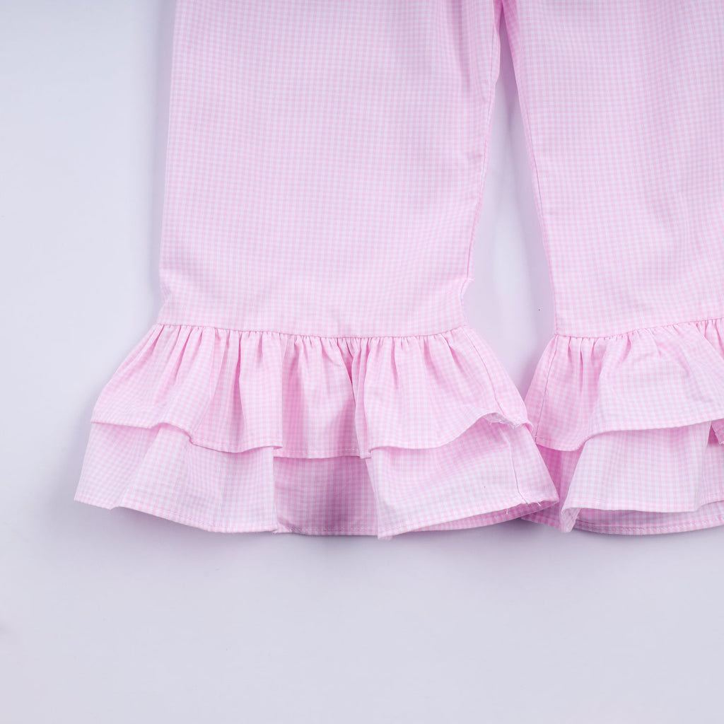 PINK CHRISTMAS TREE HAND SMOCKED RUFFLE PANTS SET