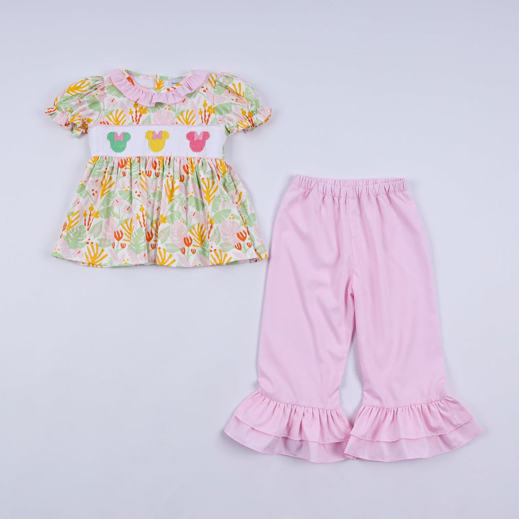 SWEET ISLAND CHARACTER HAND SMOCKED RUFFLE PANTS SET