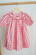 Red christmas santa claus hand smocked plaid dress