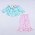MINT CHRISTMAS NUTCRACKER HAND SMOCKED GINGHAM RUFFLE PANTS SET