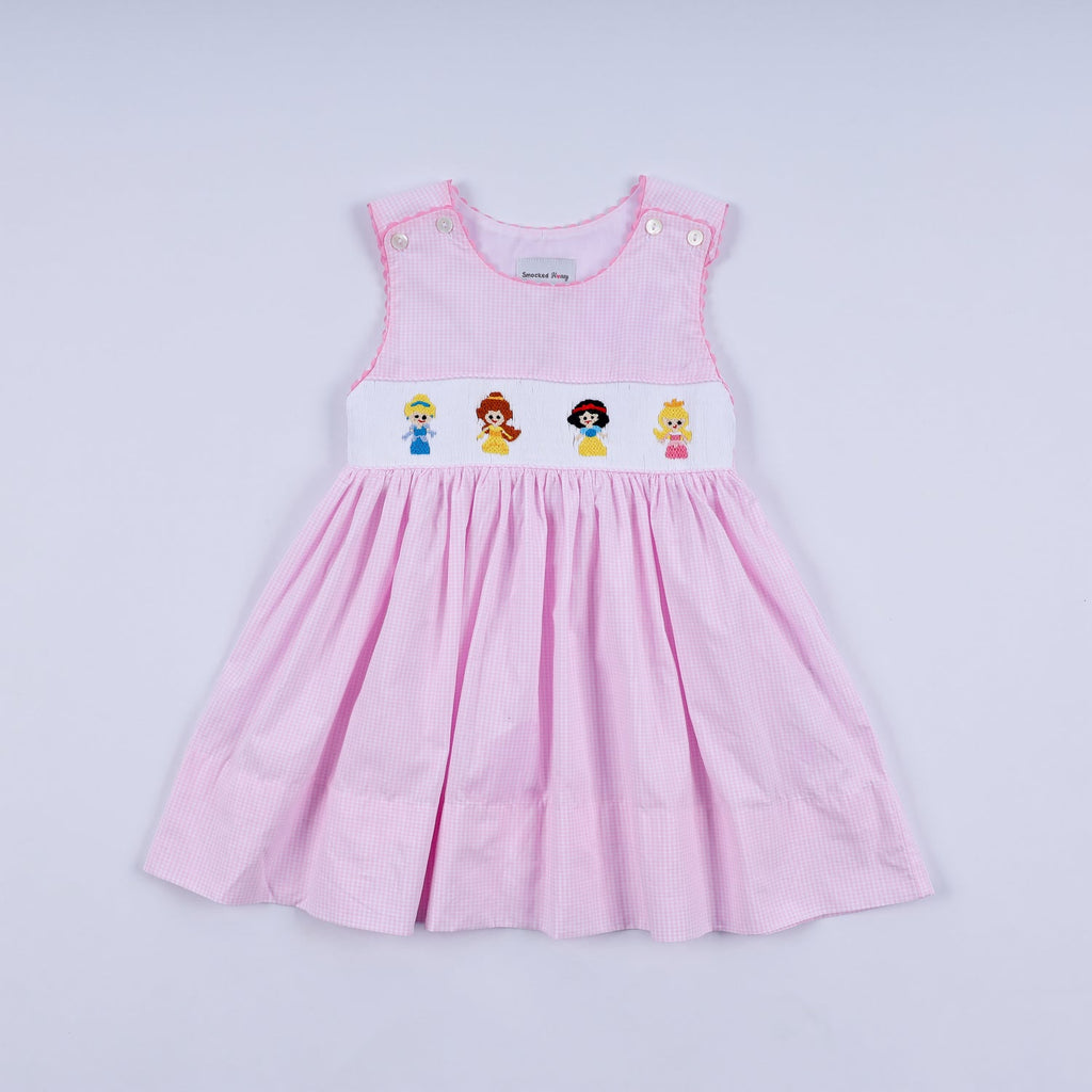 PINK PRINCESS HAND SMOCKED PLAID DRESS