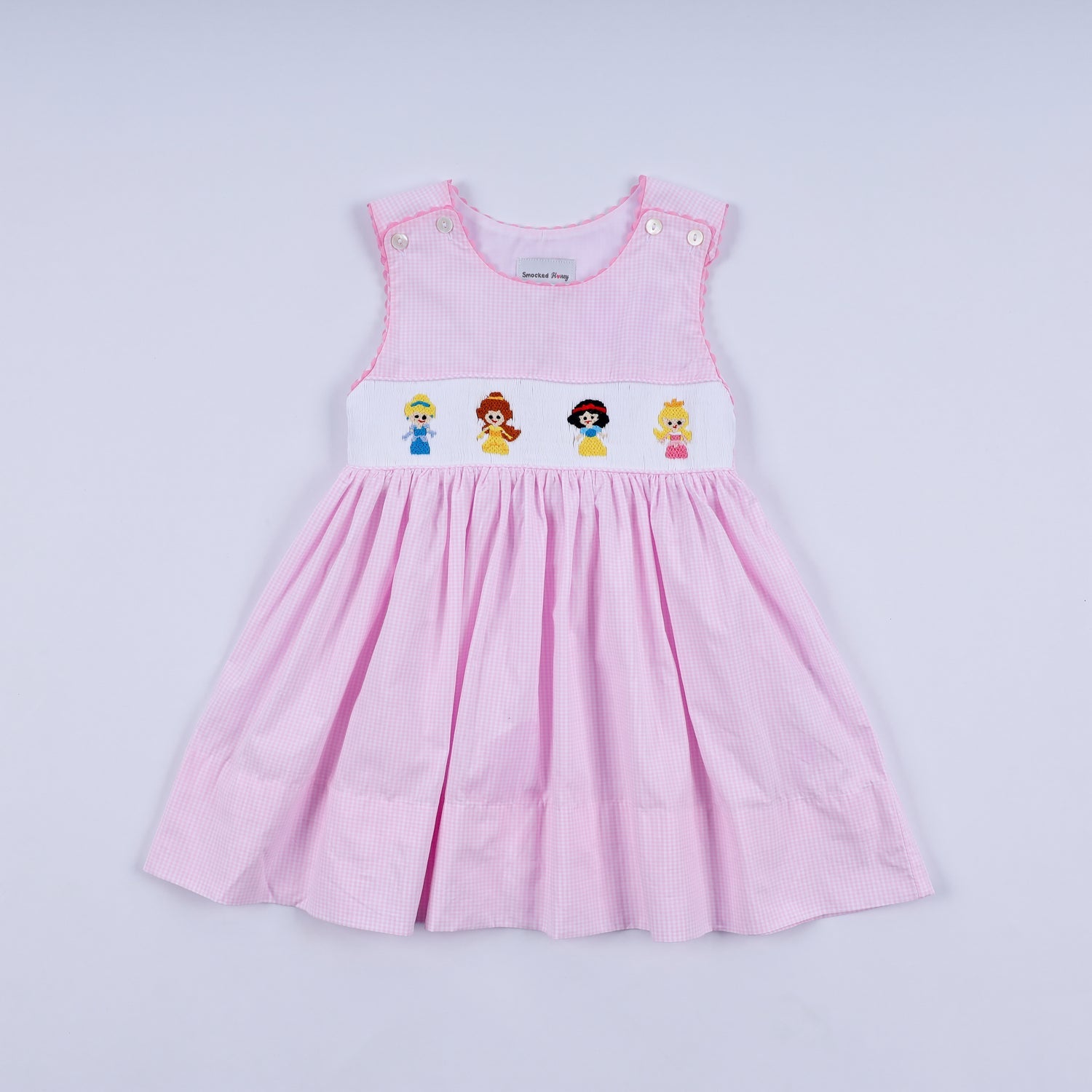 PINK PRINCESS HAND SMOCKED PLAID DRESS