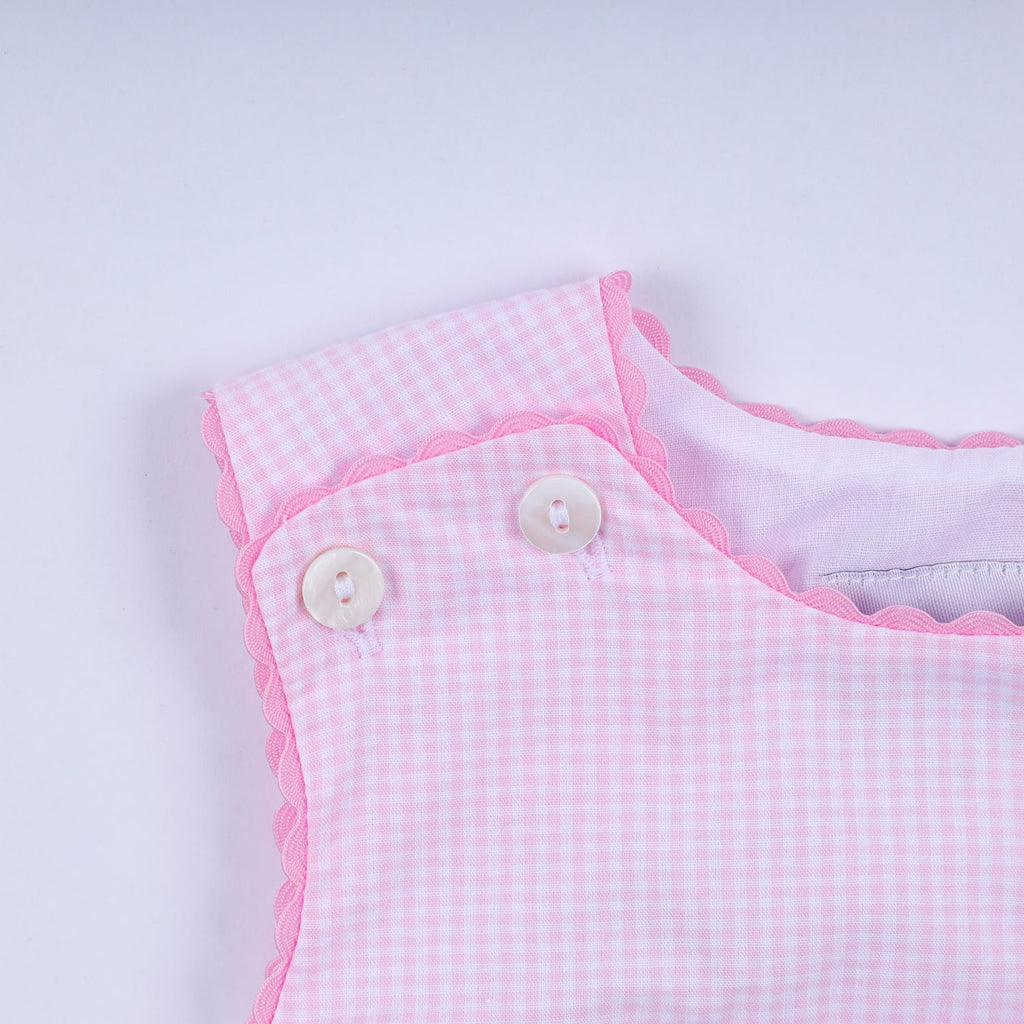PINK PRINCESS HAND SMOCKED PLAID BUBBLE