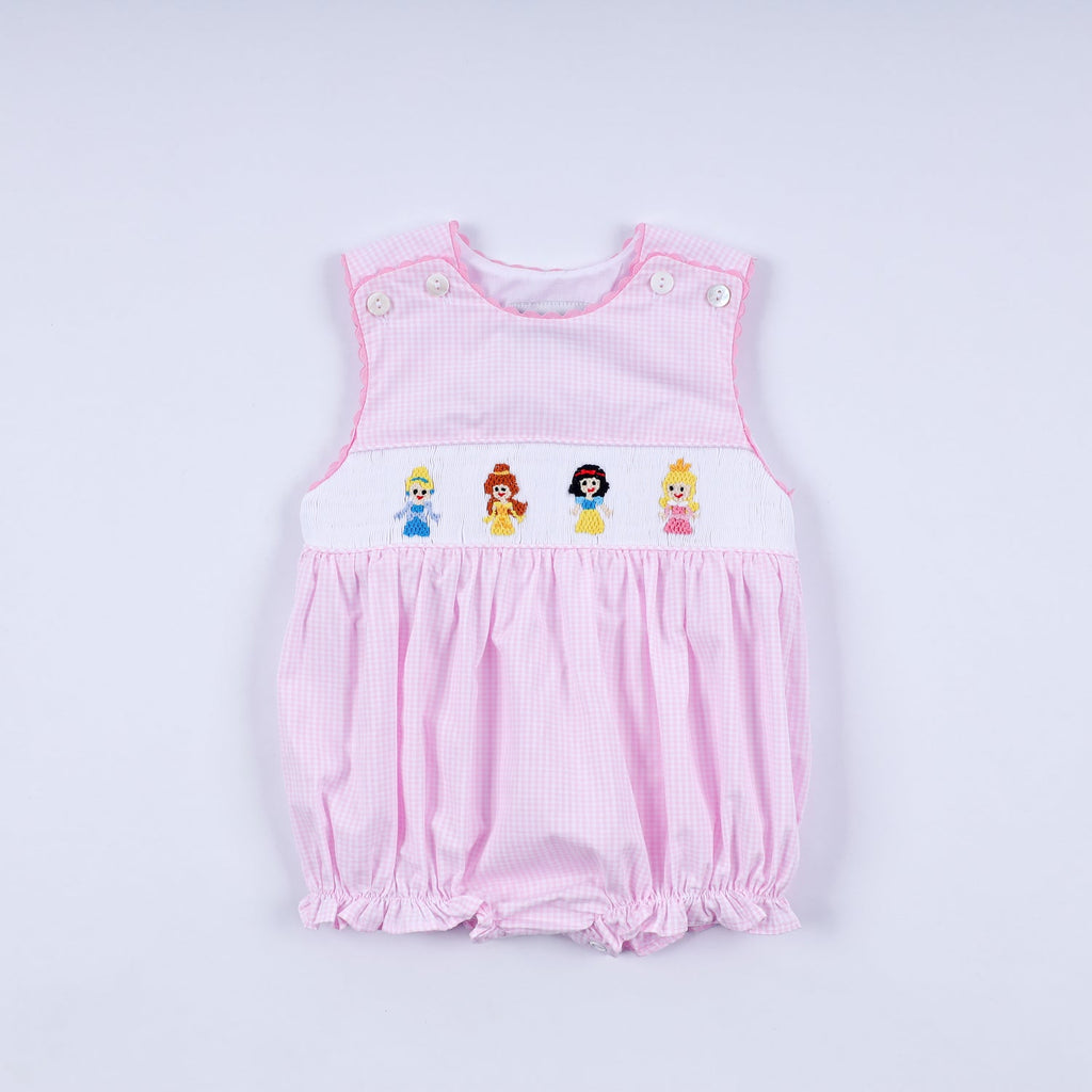 PINK PRINCESS HAND SMOCKED PLAID BUBBLE