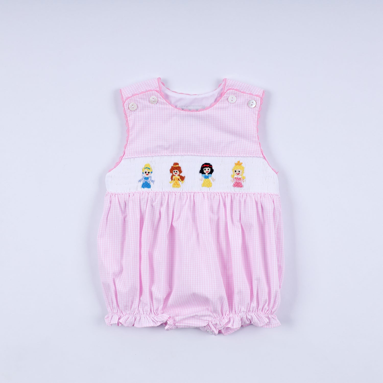 PINK PRINCESS HAND SMOCKED PLAID BUBBLE
