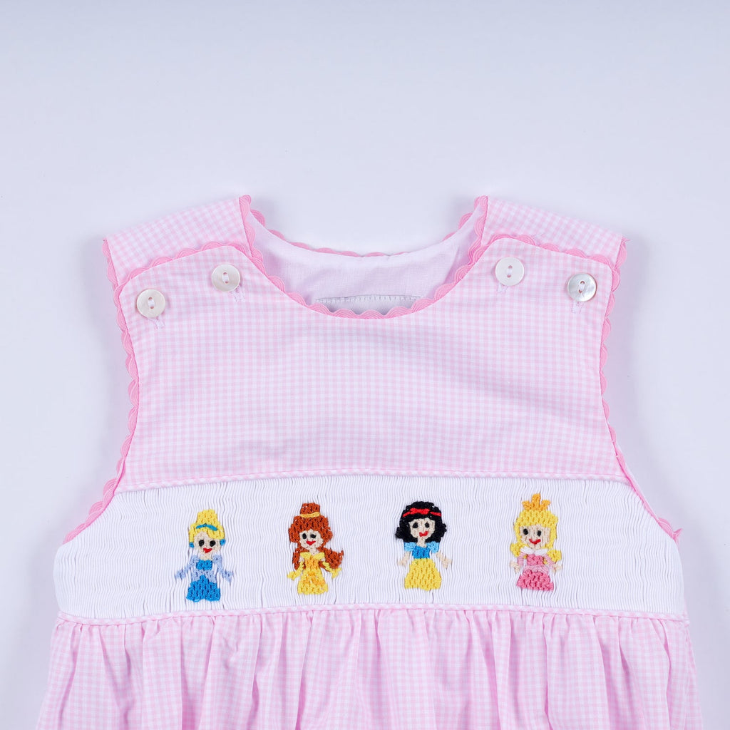 PINK PRINCESS HAND SMOCKED PLAID BUBBLE