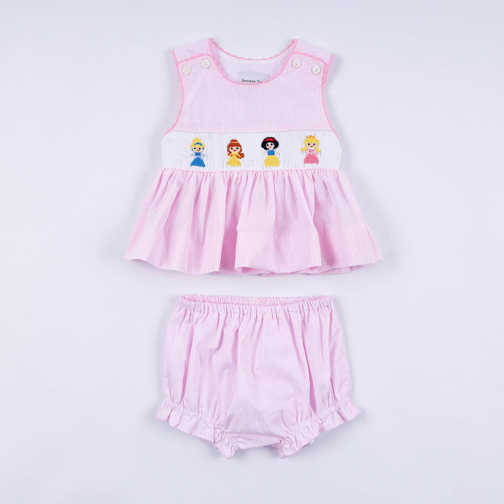 PINK PRINCESS HAND SMOCKED PLAID BLOOMER SET