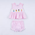 PINK PRINCESS HAND SMOCKED PLAID BLOOMER SET