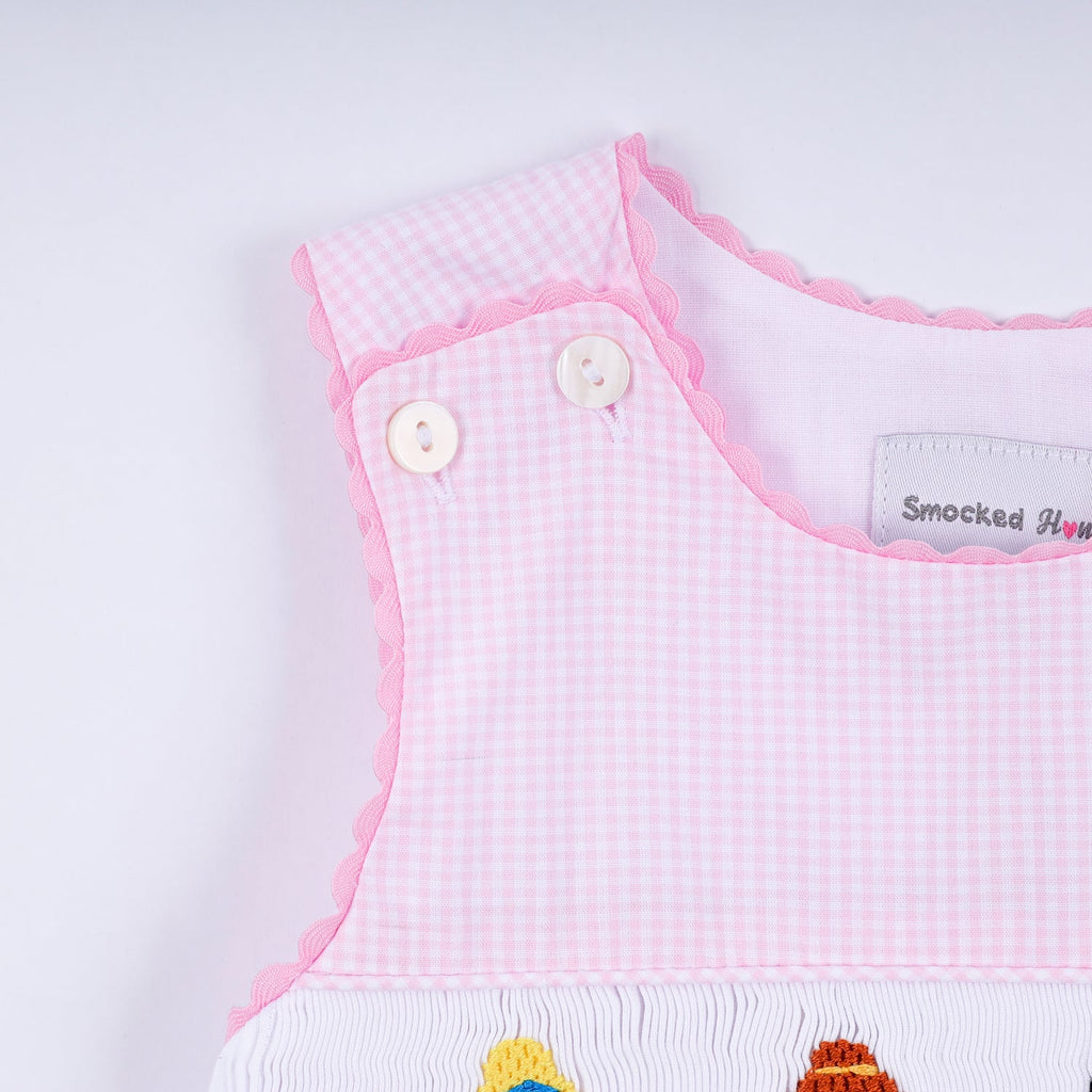 PINK PRINCESS HAND SMOCKED PLAID BLOOMER SET