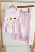 PINK PRINCESS HAND SMOCKED PLAID RUFFLE PANTS SET