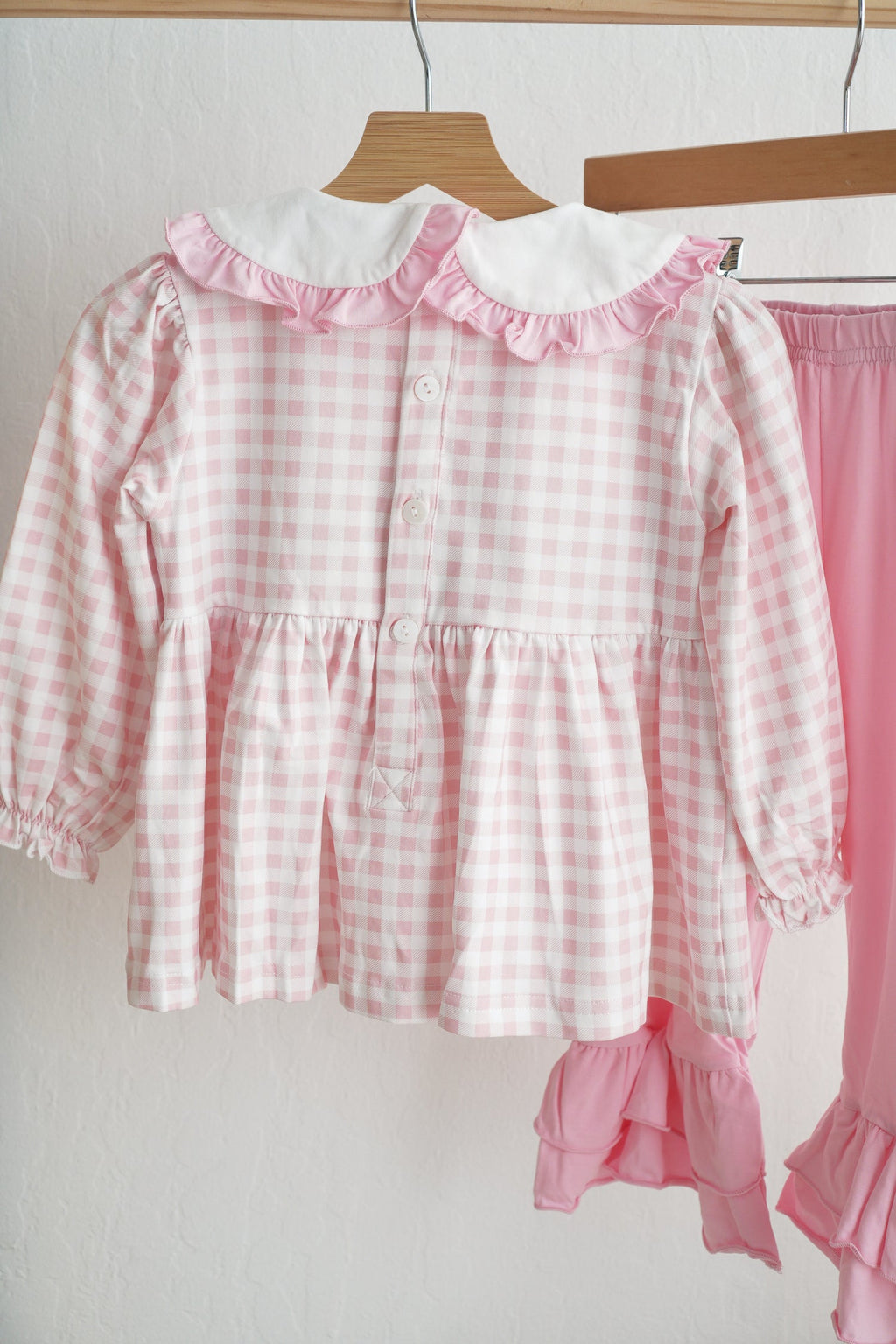 PINK GINGERBREAD HAND SMOCKED GINGHAM RUFFLE PANTS SET