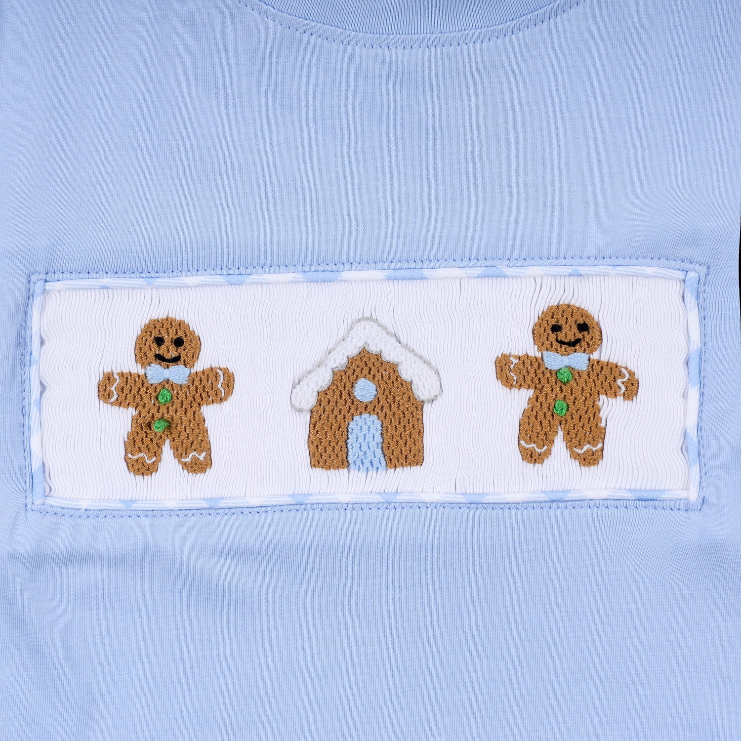 BLUE GINGERBREAD HAND SMOCKED GINGHAM PANTS SET