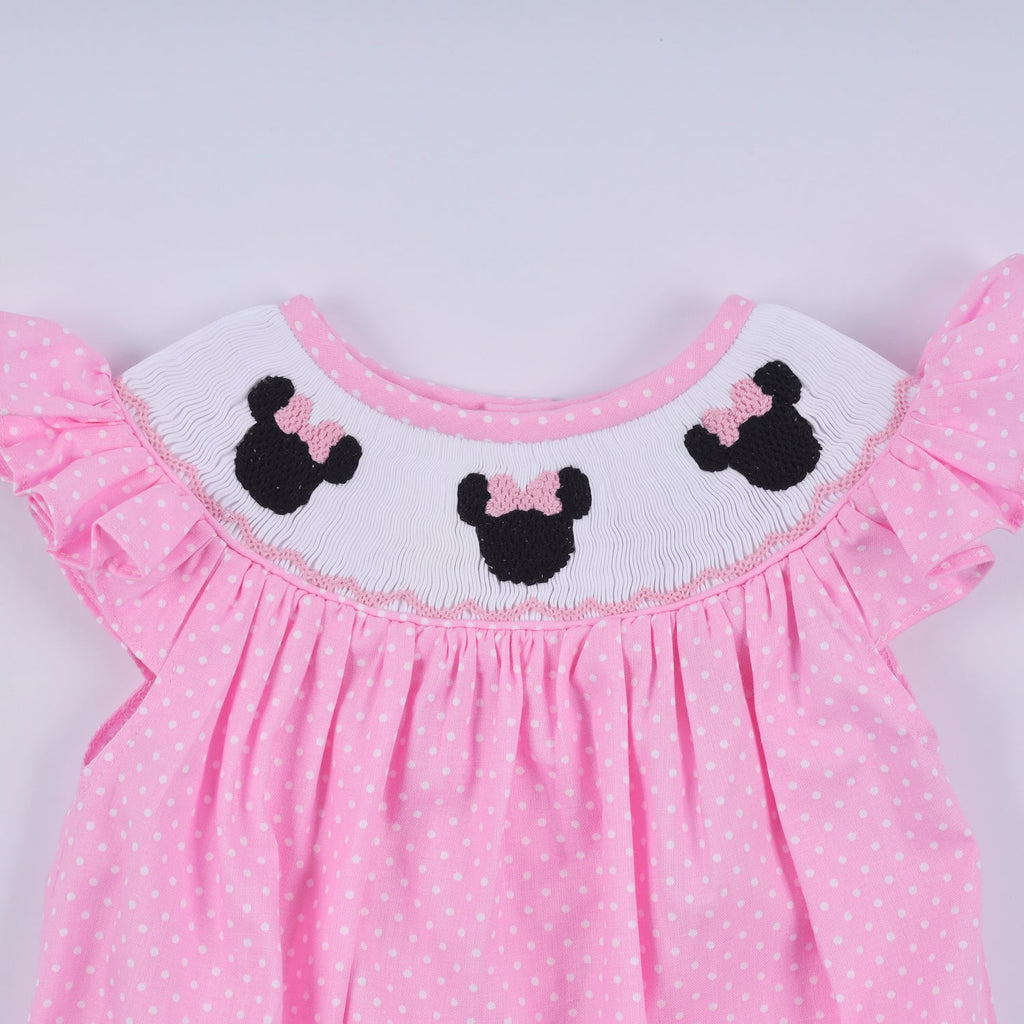 PINK CHARACTER HAND SMOCKED DOT RUFFLE BUBBLE