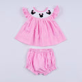 PINK CHARACTER HAND SMOCKED DOT RUFFLE BLOOMER SET