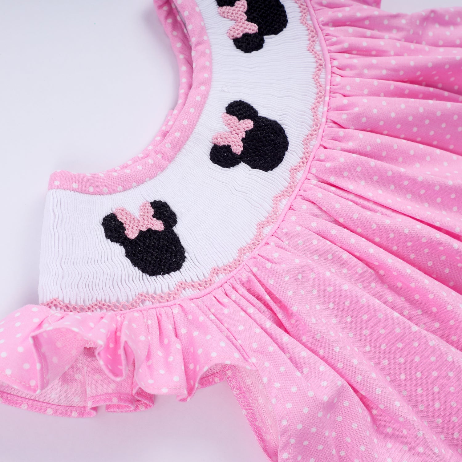 PINK CHARACTER HAND SMOCKED DOT RUFFLE BLOOMER SET