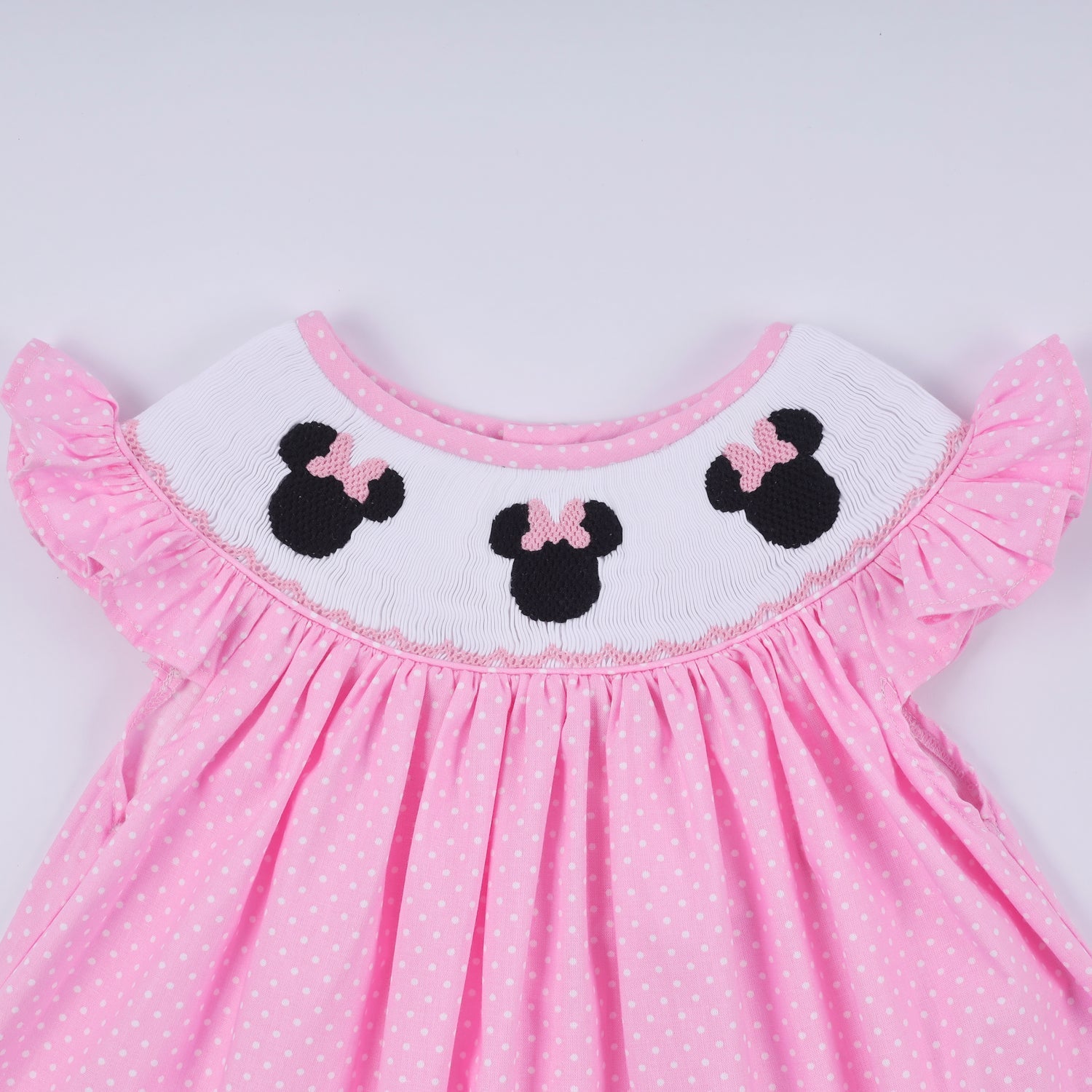 PINK CHARACTER HAND SMOCKED DOT RUFFLE PANTS SET
