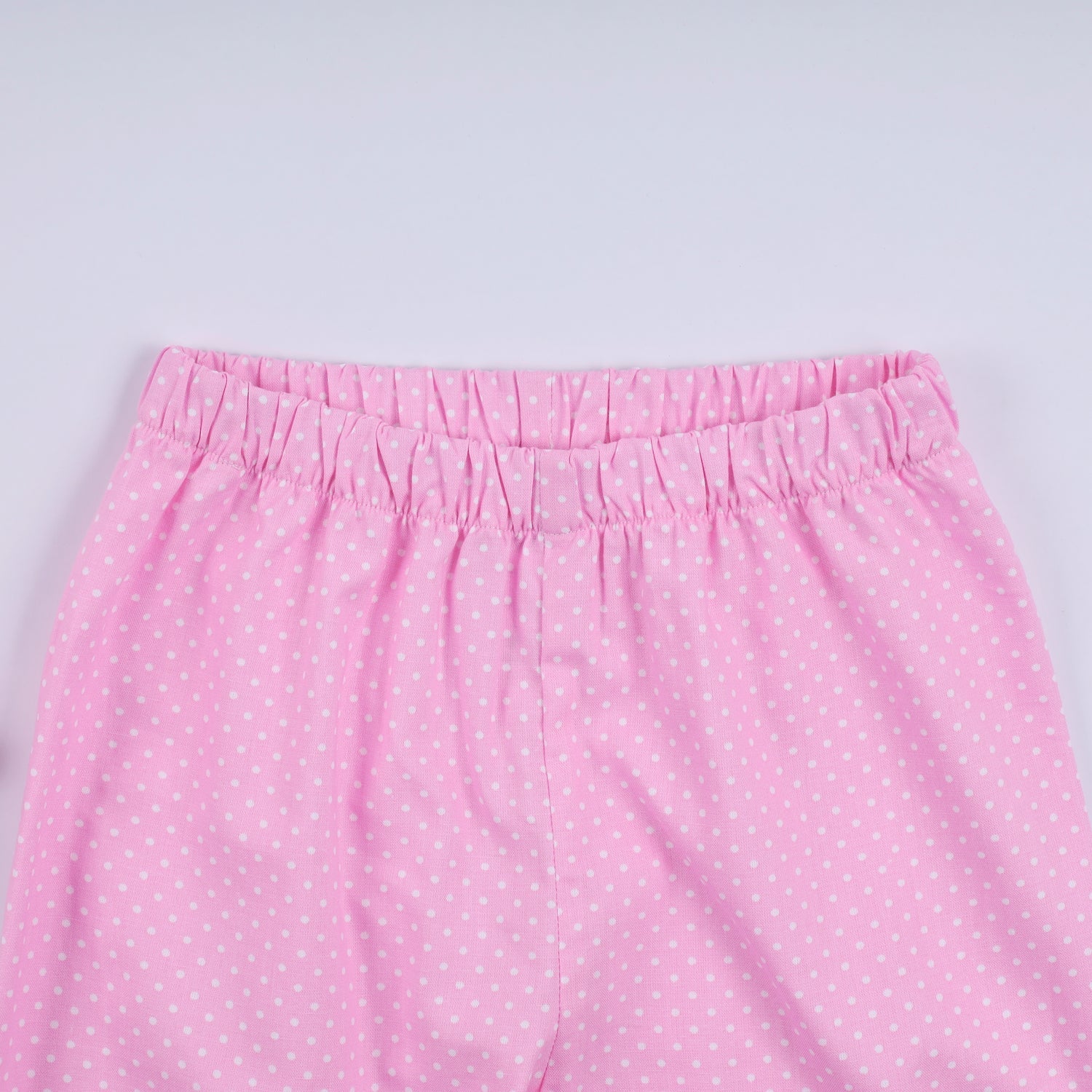 PINK CHARACTER HAND SMOCKED DOT RUFFLE PANTS SET